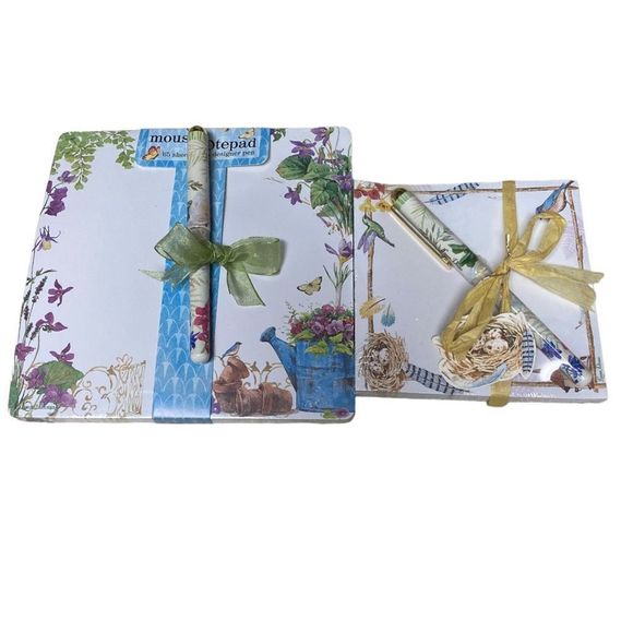 Set 2 Stationary Items Mousepad & Pen Set & Notepad & Pen Set Butterfly & Birds - Picture 2 of 2